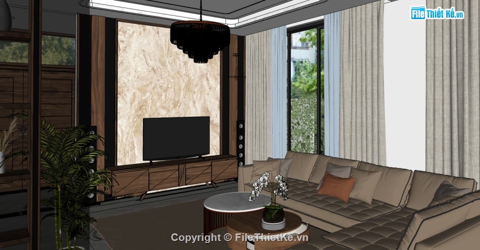 thiết kế phòng khách bếp file sketchup,sketchup phòng khách bếp,nội thất khách bếp dựng model su