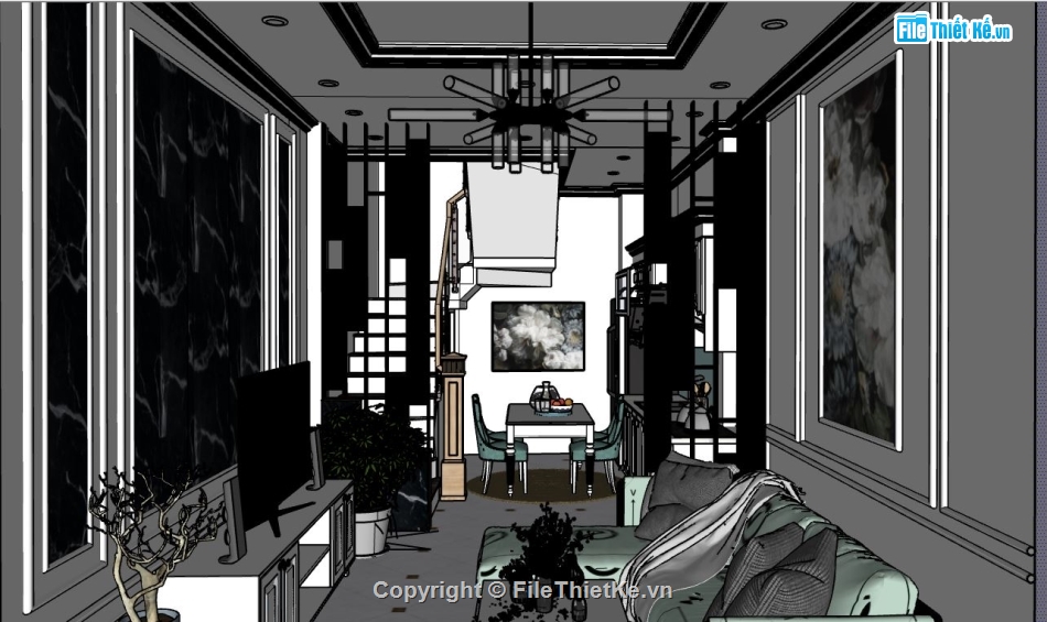file su khách bếp,phòng khách bếp,model khách bếp,file sketchup khách bếp