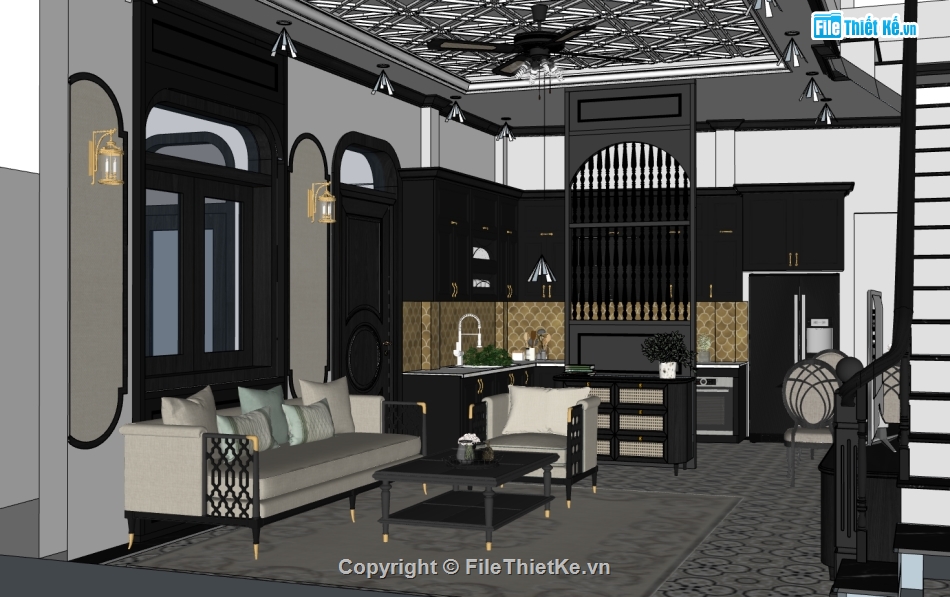 phòng khách hiện đại file sketchup,model su phòng khách,file sketchup phòng khách đẹp,mẫu phòng khách hiện đại file su