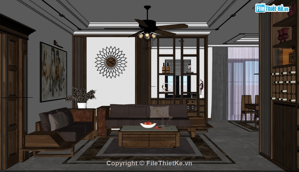 sketchup phòng khách hiện đại,phòng khách file sketchup,model su phòng khách,nội thất phòng khách