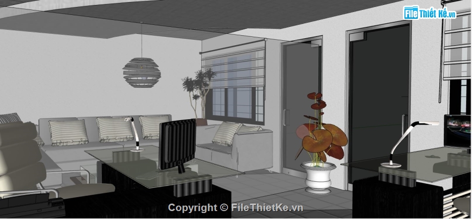 file sketchup phòng làm việc,phòng làm việc sketchup,phòng làm việc file sketchup