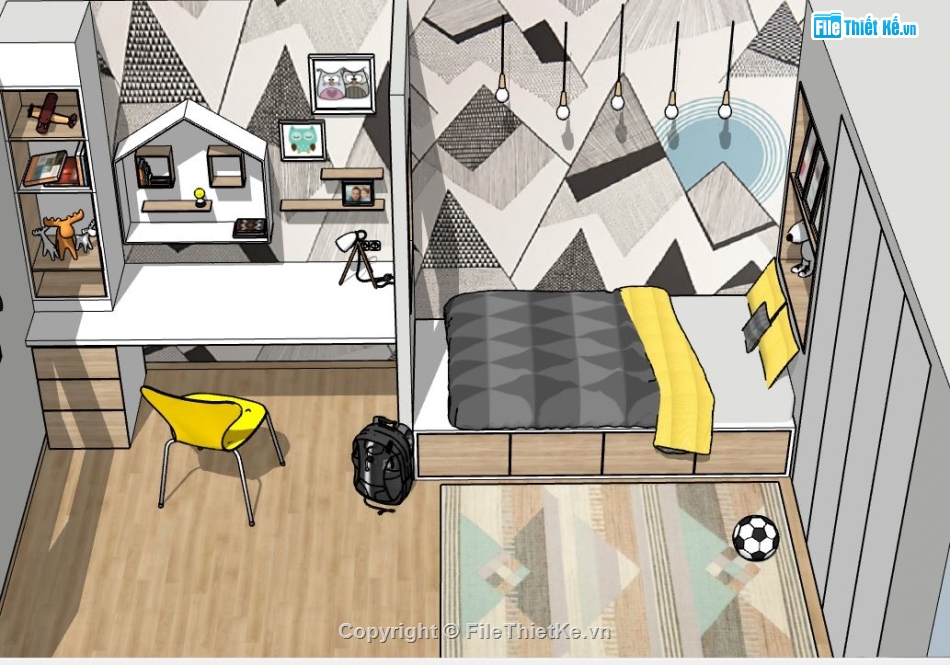 phòng ngủ sketchup,mẫu phòng ngủ cho bé sketchup,file su phòng ngủ cho bé,file sketchup phòng ngủ