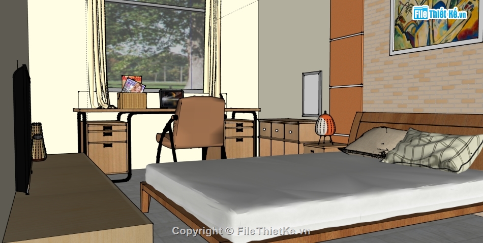 File phòng ngủ dựng sketchup,3d sketchup phòng ngủ,phòng ngủ dựng trên sketchup,nội thất phòng ngủ dựng model su