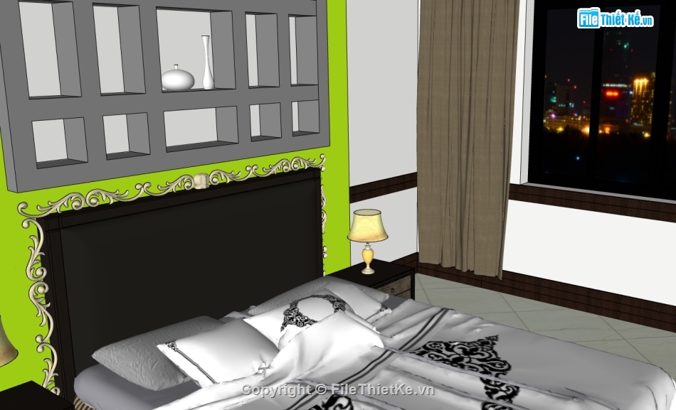 dựng phòng ngủ trên sketchup,thiết kế phòng ngủ dựng 3D,file sketchup dựng phòng ngủ