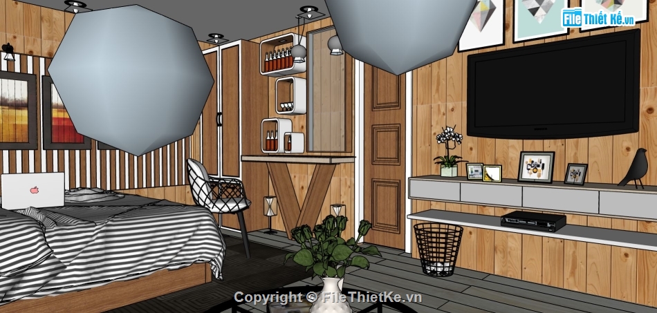 thiết kế phòng ngủ sketchup,thiết kế phòng ngủ hiện đại,phòng ngủ sketchup,sketchup phòng ngủ đẹp