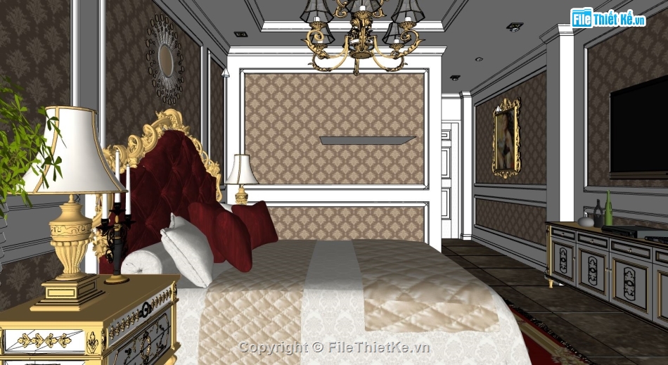 phòng ngủ sketchup,sketchup phòng ngủ cổ điển,nội thất phòng ngủ,dựng 3d phòng ngủ