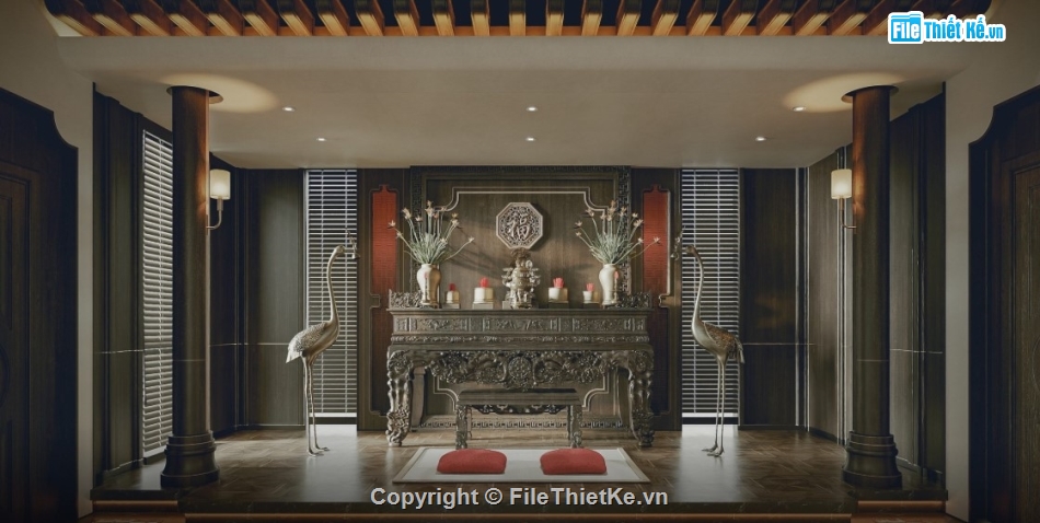 mẫu phòng thờ,mẫu phòng thờ đẹp,file 3d phòng thờ 2020