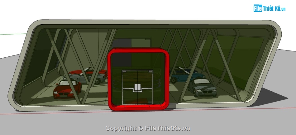 sketchup phòng trưng bày,su thiết kế showroom ô tô,sketchup showroom