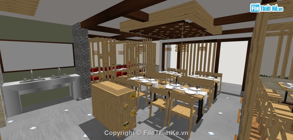 file sketchup quán ăn đẹp,file sketchup quán ăn,su quán ăn