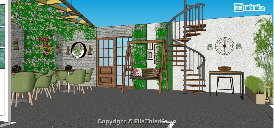 su quán cafe,mẫu quán cafe su,file sketchup quán cafe