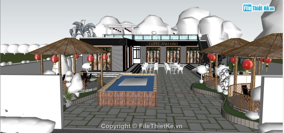 quán cafe file sketchup,sketchup quán cafe,quán cafe sketchup