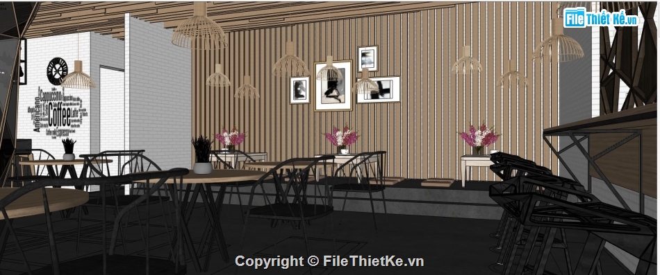 su quán cafe,file sketchup quán cafe,model sketchup quán cafe,sketchup quán cafe