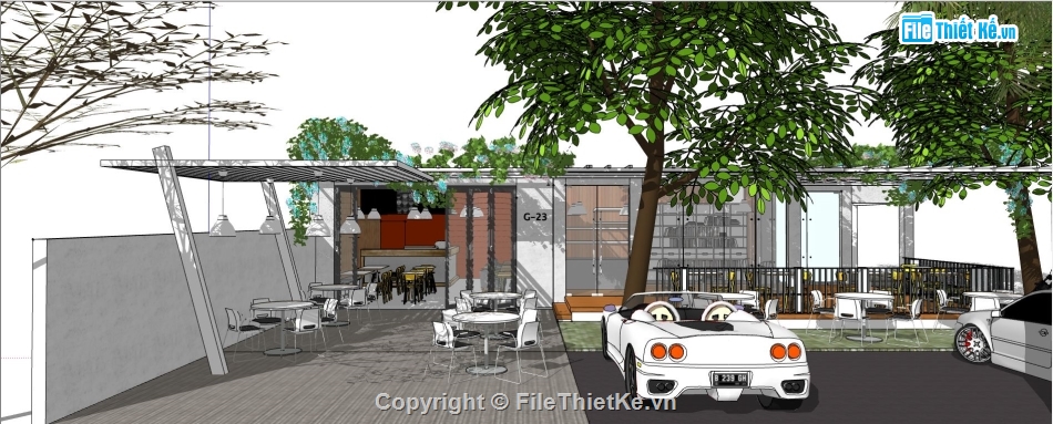 Mẫu quán cafe hiện đại,su quán cafe,quán cafe file su,file sketchup quán cafe