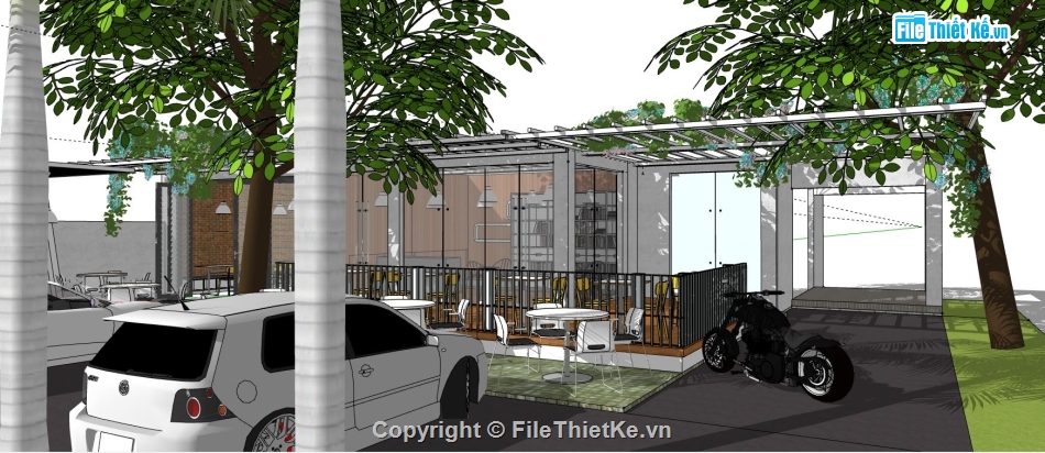 Mẫu quán cafe hiện đại,su quán cafe,quán cafe file su,file sketchup quán cafe