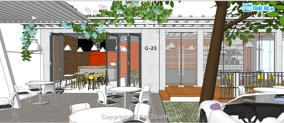 Mẫu quán cafe hiện đại,su quán cafe,quán cafe file su,file sketchup quán cafe