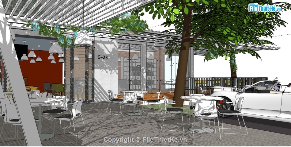 Mẫu quán cafe hiện đại,su quán cafe,quán cafe file su,file sketchup quán cafe