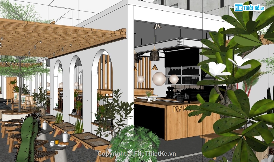 Mẫu quán cafe hiện đại,sketchup quán cafe,quán cafe sketchup,cafe sketchup,file sketchup quán cafe