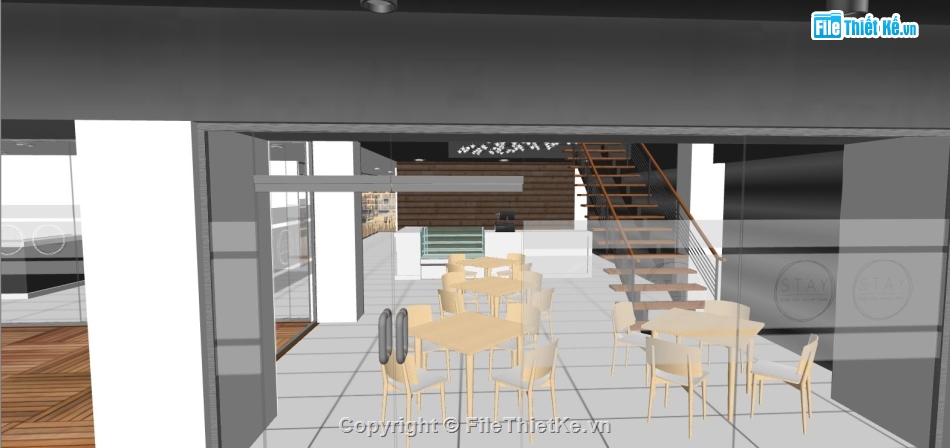sketchup quán,mẫu quán cafe đẹp,mẫu quán cafe su