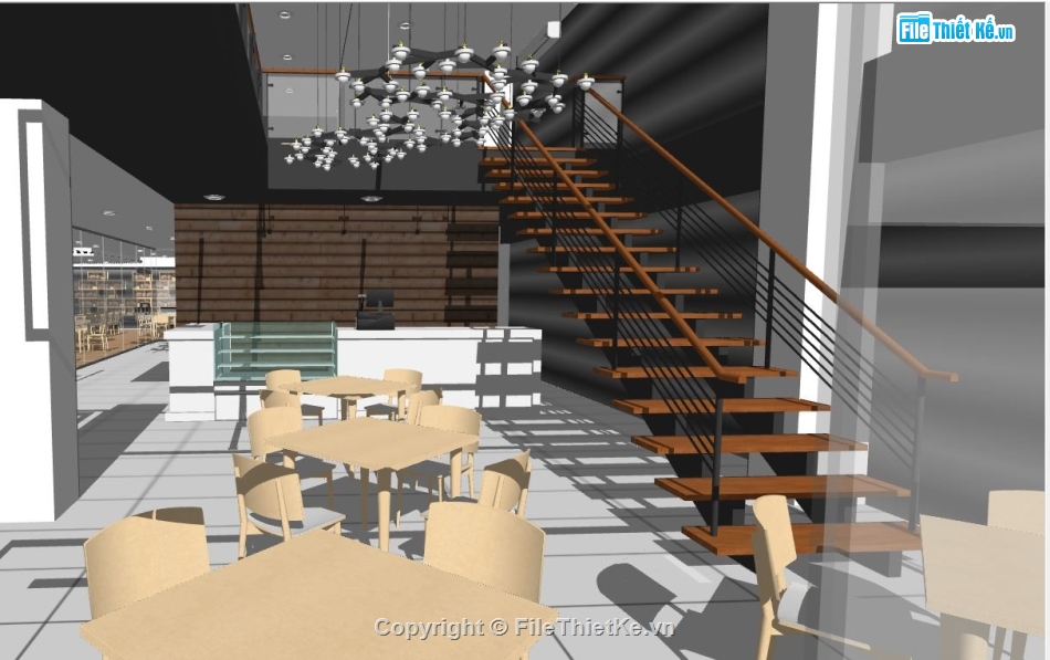 sketchup quán,mẫu quán cafe đẹp,mẫu quán cafe su