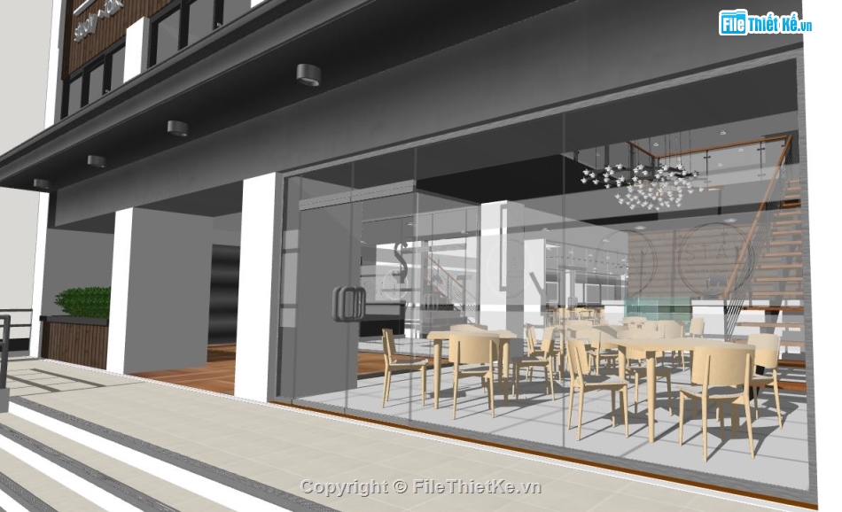 sketchup quán,mẫu quán cafe đẹp,mẫu quán cafe su
