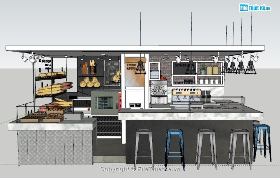 quầy ăn vặt,model quầy ăn vặt,sketchup nhà ăn vặt