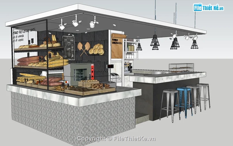 quầy ăn vặt,model quầy ăn vặt,sketchup nhà ăn vặt
