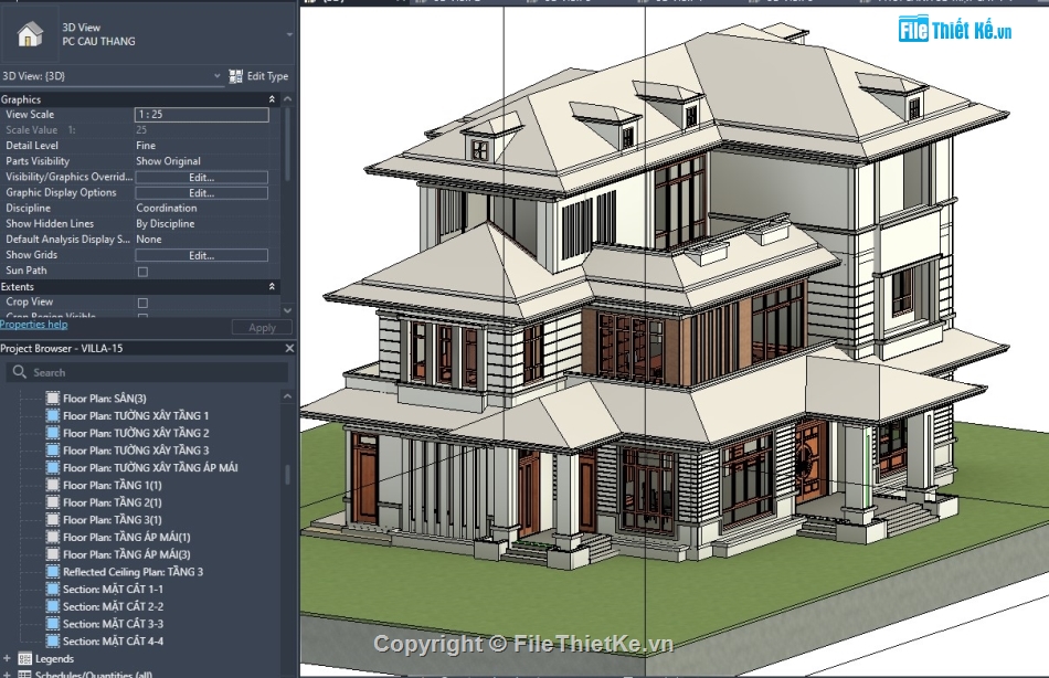 biệt thự 3 tầng,revit biệt thự 3 tầng,thiết kế revit biệt thự,file revit biệt thự chi tiết