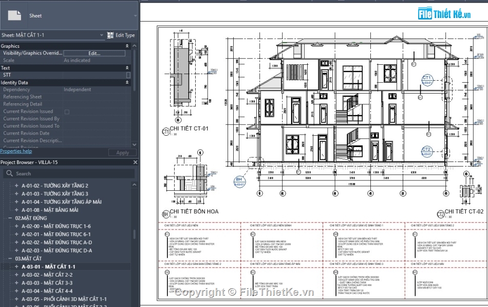 biệt thự 3 tầng,revit biệt thự 3 tầng,thiết kế revit biệt thự,file revit biệt thự chi tiết