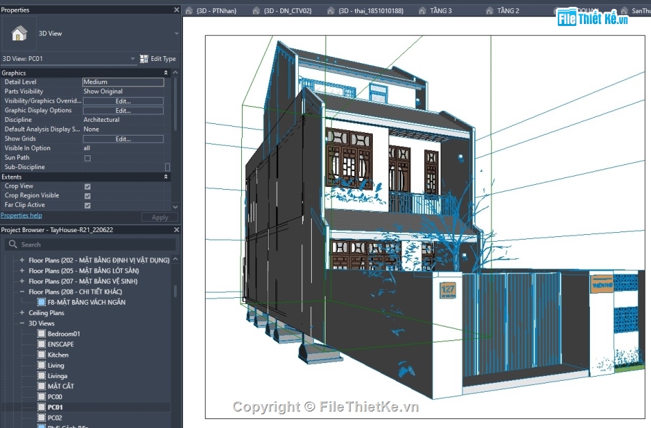 revit nhà phố,revit nhà 2 tầng,revit nội thất,revit nhà phố đẹp