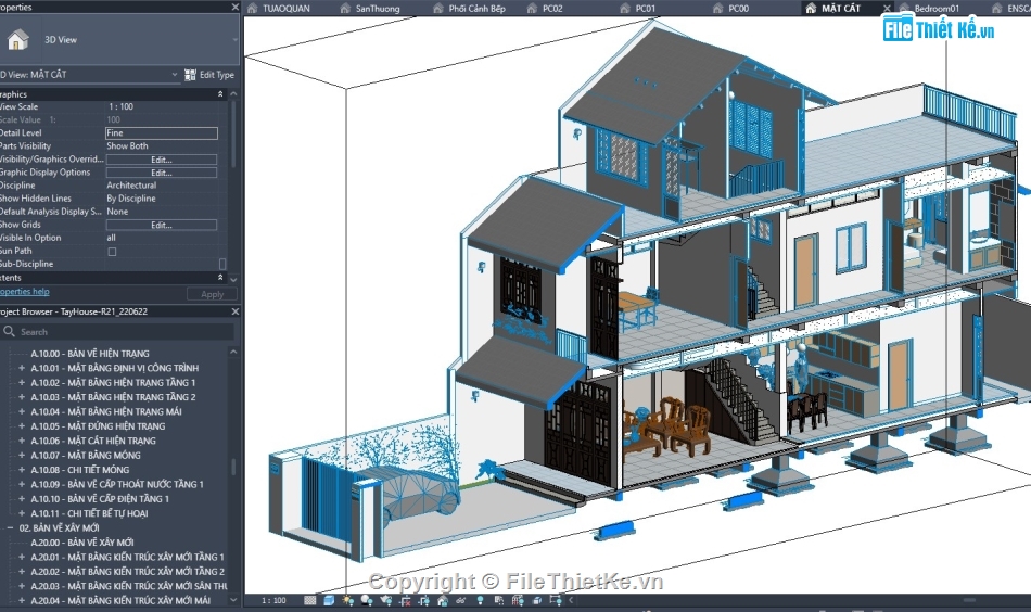 revit nhà phố,revit nhà 2 tầng,revit nội thất,revit nhà phố đẹp