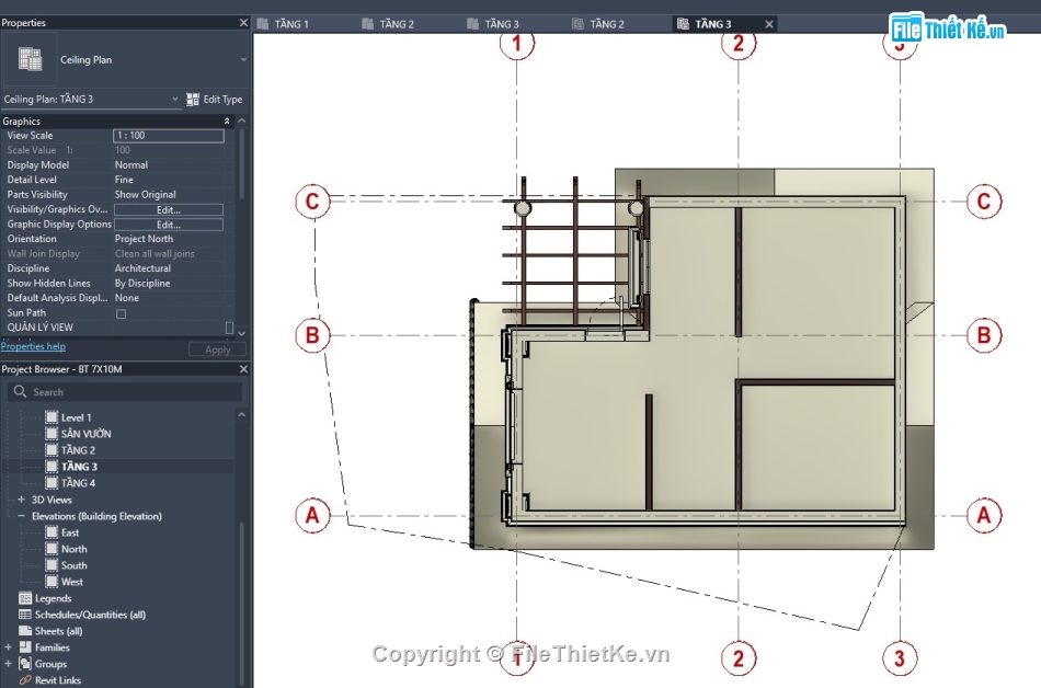 revit mái thái,revit nhà phố,revit biệt thự,revit nhà 3 tầng