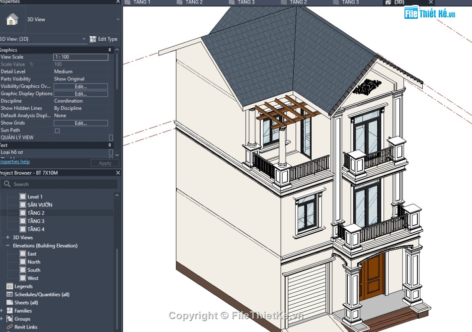 revit mái thái,revit nhà phố,revit biệt thự,revit nhà 3 tầng