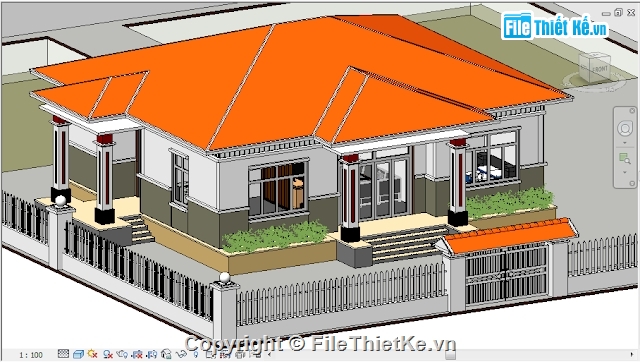 1 tầng,revit nhà 1 tầng,revit nhà 11x13m,nhà dân 11x13m