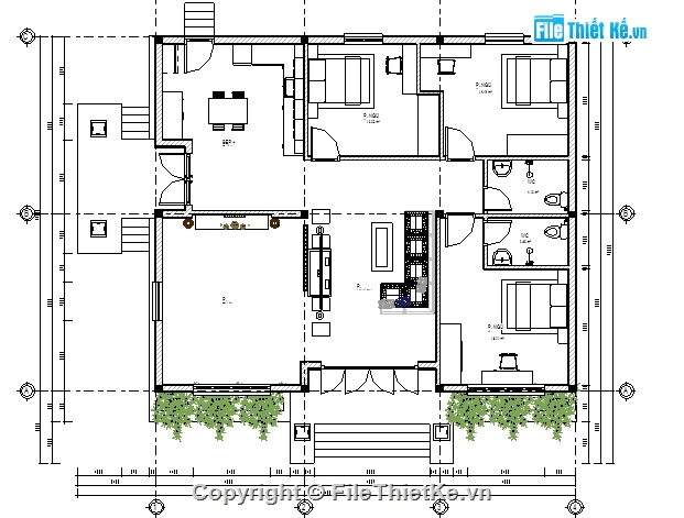 1 tầng,revit nhà 1 tầng,revit nhà 11x13m,nhà dân 11x13m