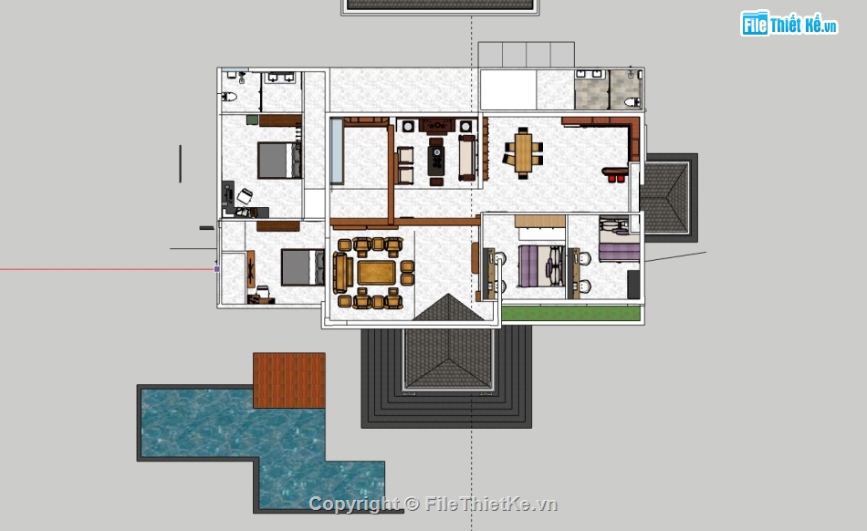 biệt thự 1 tầng,sketchup biệt thự,su biệt thự,full biệt thự,biệt thự sketchup
