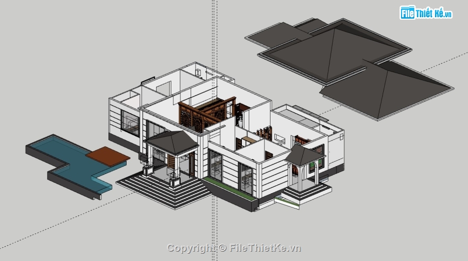 biệt thự 1 tầng,sketchup biệt thự,su biệt thự,full biệt thự,biệt thự sketchup