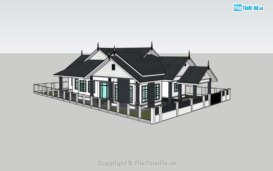 biệt thự 1 tầng,su biệt thự,su biệt thự 1 tầng,sketchup biệt thự