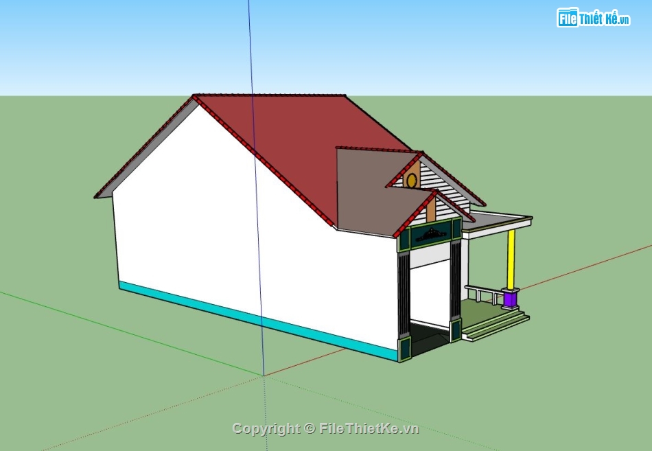 biệt thự sketchup,file su biệt thự 1 tầng,mẫu sketchup biệt thự 1 tầng,phối cảnh biệt thự 1 tầng,mẫu biệt thự mái thái
