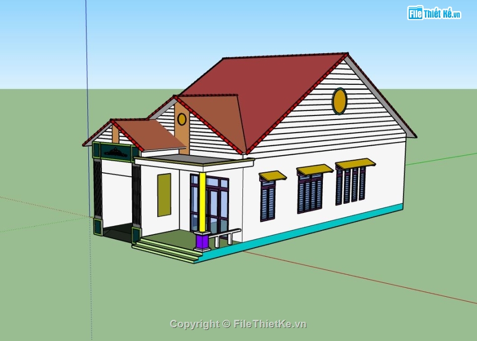 biệt thự sketchup,file su biệt thự 1 tầng,mẫu sketchup biệt thự 1 tầng,phối cảnh biệt thự 1 tầng,mẫu biệt thự mái thái