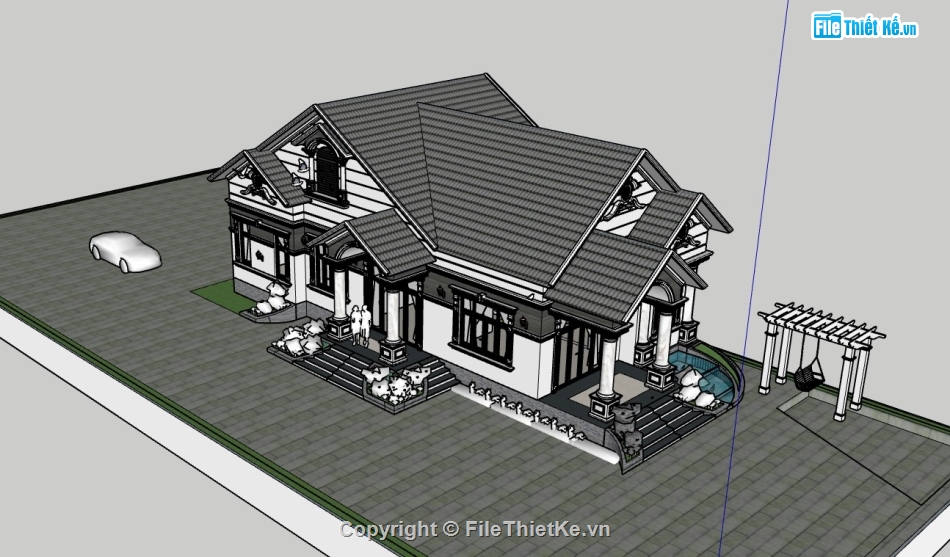 biệt thự 1 tầng,su biệt thự,sketchup biệt thự,su biệt thự 1 tầng