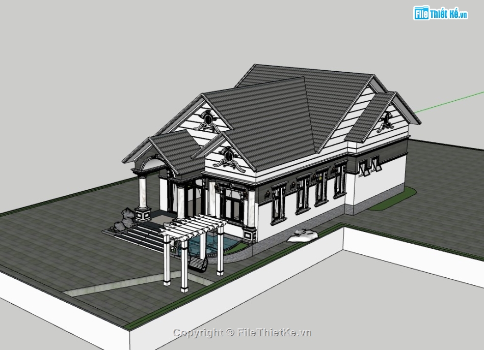 biệt thự 1 tầng,su biệt thự,sketchup biệt thự,su biệt thự 1 tầng