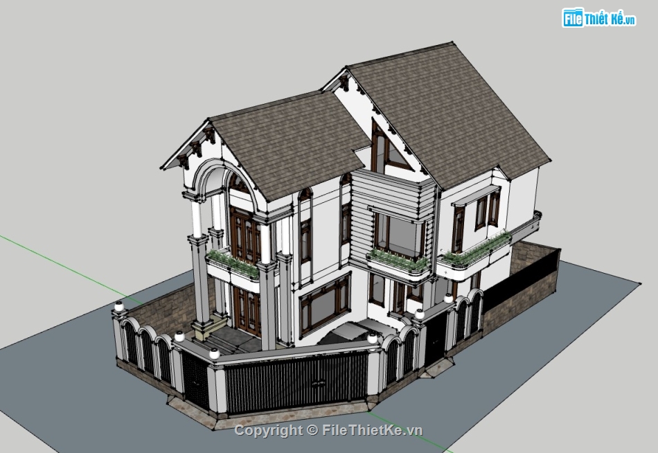 biệt thự 2 tầng,biệt thự sketchup,sketchup biệt thự,sketchup biệt thự 2 tầng,2 tầng 1 tum