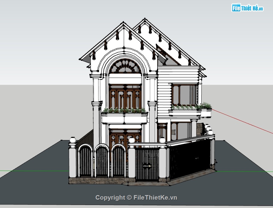 biệt thự 2 tầng,biệt thự sketchup,sketchup biệt thự,sketchup biệt thự 2 tầng,2 tầng 1 tum