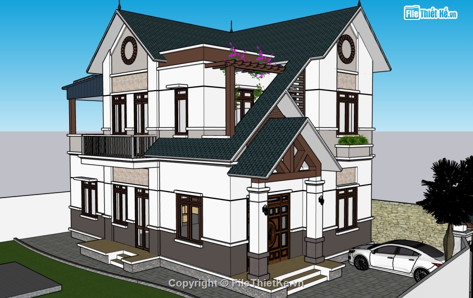 Mẫu Sketchup biệt thự 2 tầng,biệt thự 2 tầng,dựng 3dsu biệt thự 2 tầng