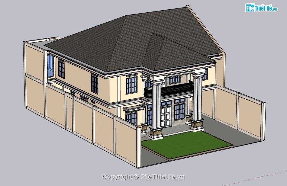 biệt thự 2 tầng,biệt thự sketchup,su biệt thự,su biệt thự 2 tầng