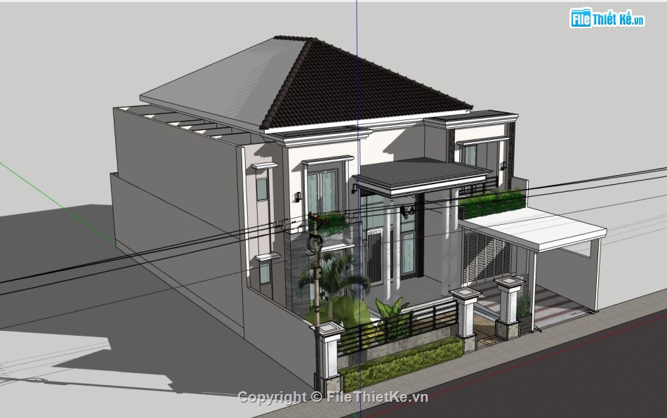 biệt thự 2 tầng,sketchup biệt thự,phối cảnh biệt thự 2 tầng