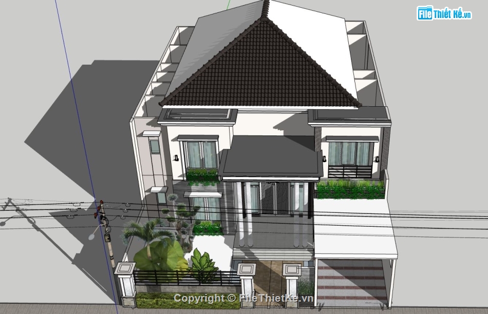 biệt thự 2 tầng,sketchup biệt thự,phối cảnh biệt thự 2 tầng