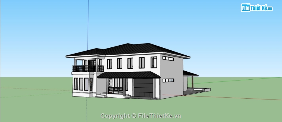 biệt thự 2 tầng,file sketchup biệt thự 2 tầng,mẫu biệt thự 2 tầng đẹp,thiết kế biệt thự 2 tầng,phối cảnh biệt thự 2 tầng