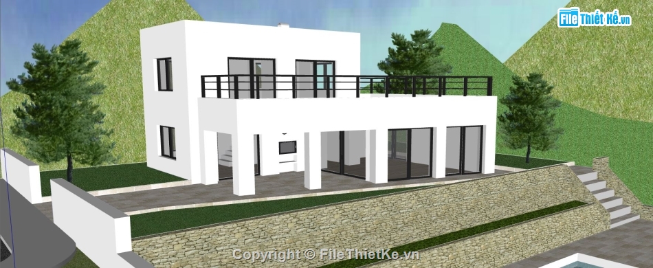 biệt thự 2 tầng,model su biệt thự 2 tầng,biệt thự hiện đại,phối cảnh biệt thự 2 tầng,dựng 3d biệt thự