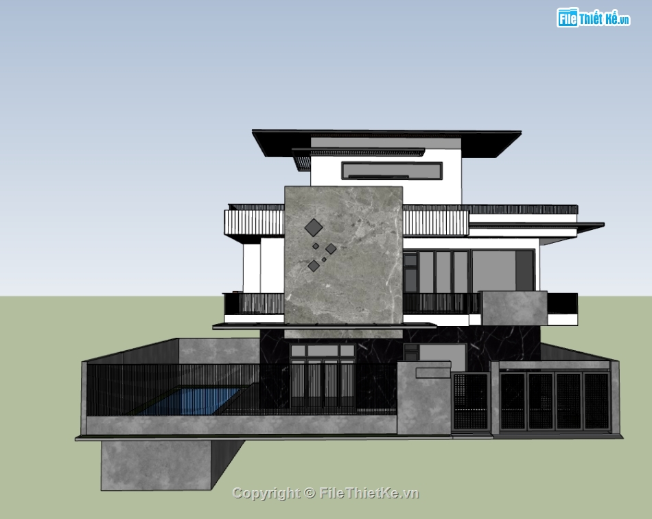 su biệt thự,sketchup biệt thự,su biệt thự 2 tầng,sketchup biệt thự 2 tầng